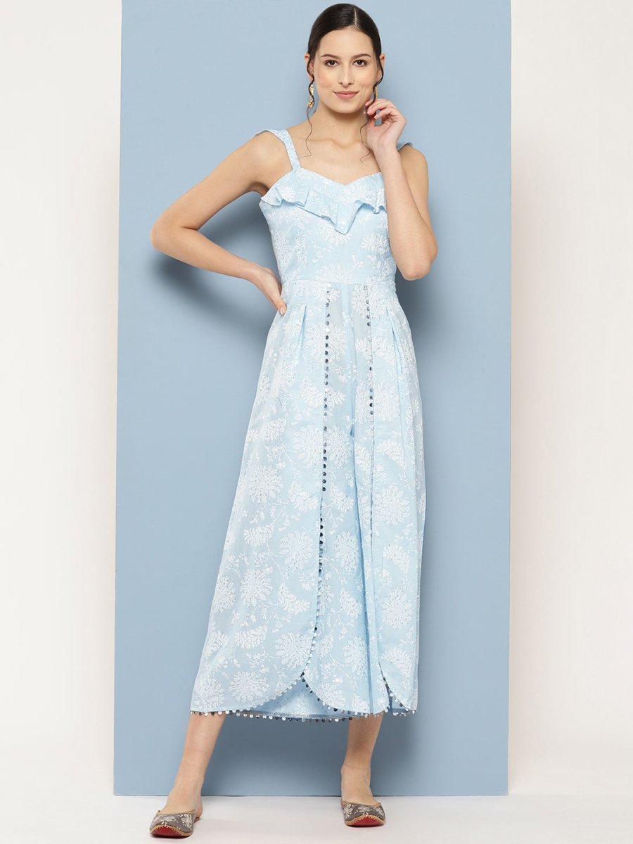 Ahalyaa Printed Basic Jumpsuit with Ruffles | Grocsy