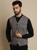 Even Apparels Men's Black Woolen Waistcoat with welt pockets | Grocsy