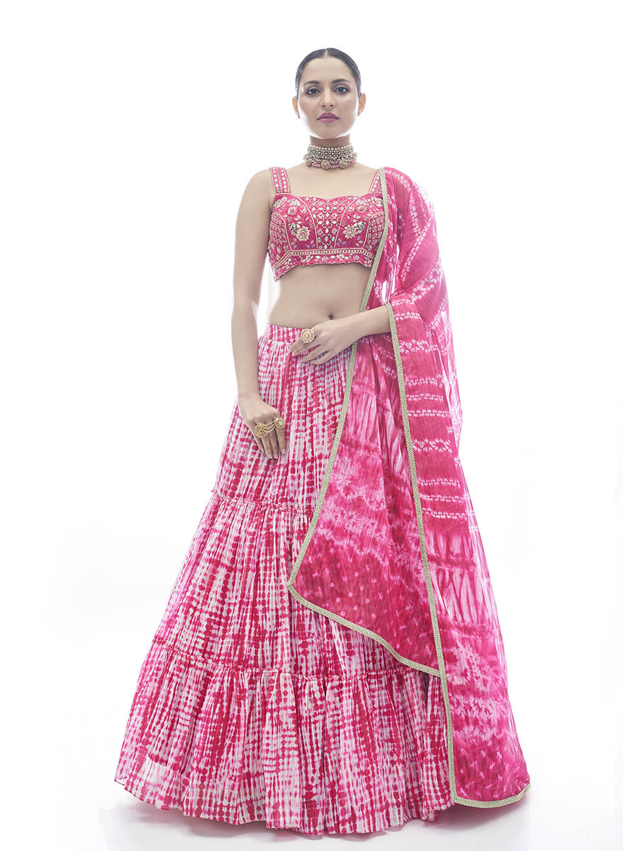 Myra Pink Jaquard Embroidered Designer Lehenga | Grocsy