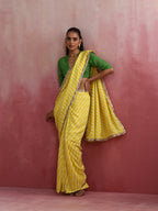 trueBrowns Lime Muslin Silk Saree | Grocsy