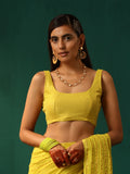 trueBrowns Lime Cotton Gold Lurex Scoop Neck Sleeveless Blouse | Grocsy