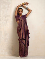 trueBrowns Purple Gold Metallic Ready To Wear Saree | Grocsy