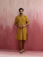 trueBrowns Men's Mustard Mandarin Collar Kurta | Grocsy