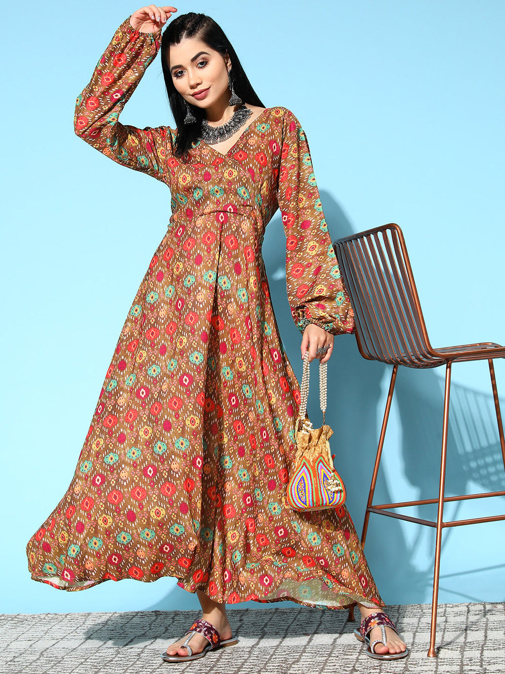 InWeave Women's Rust Edgy Print Dress | Grocsy