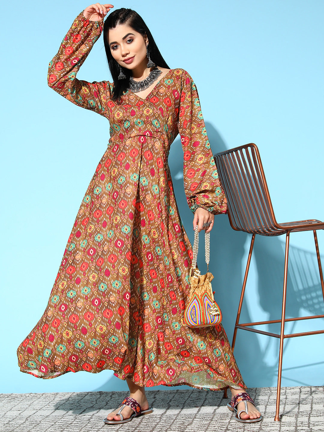 InWeave Women's Rust Edgy Print Dress | Grocsy