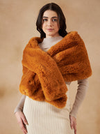 InWeave Women's Carrot Orange Long Faux Fur Cape | Grocsy