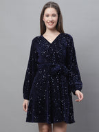 Jainish Women's WoSequin Velvet A-line dress - Navy Blue | Grocsy