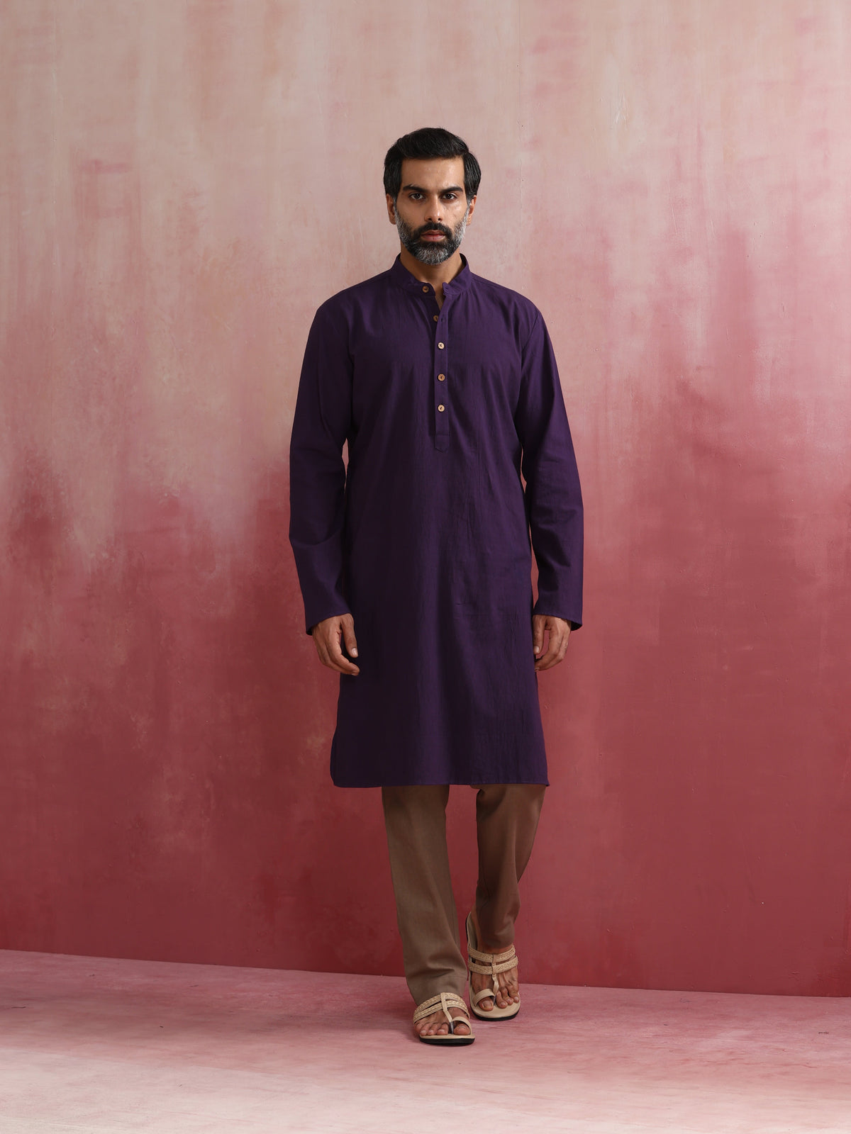 trueBrowns Men's Purple Mandarin Collar Kurta | Grocsy