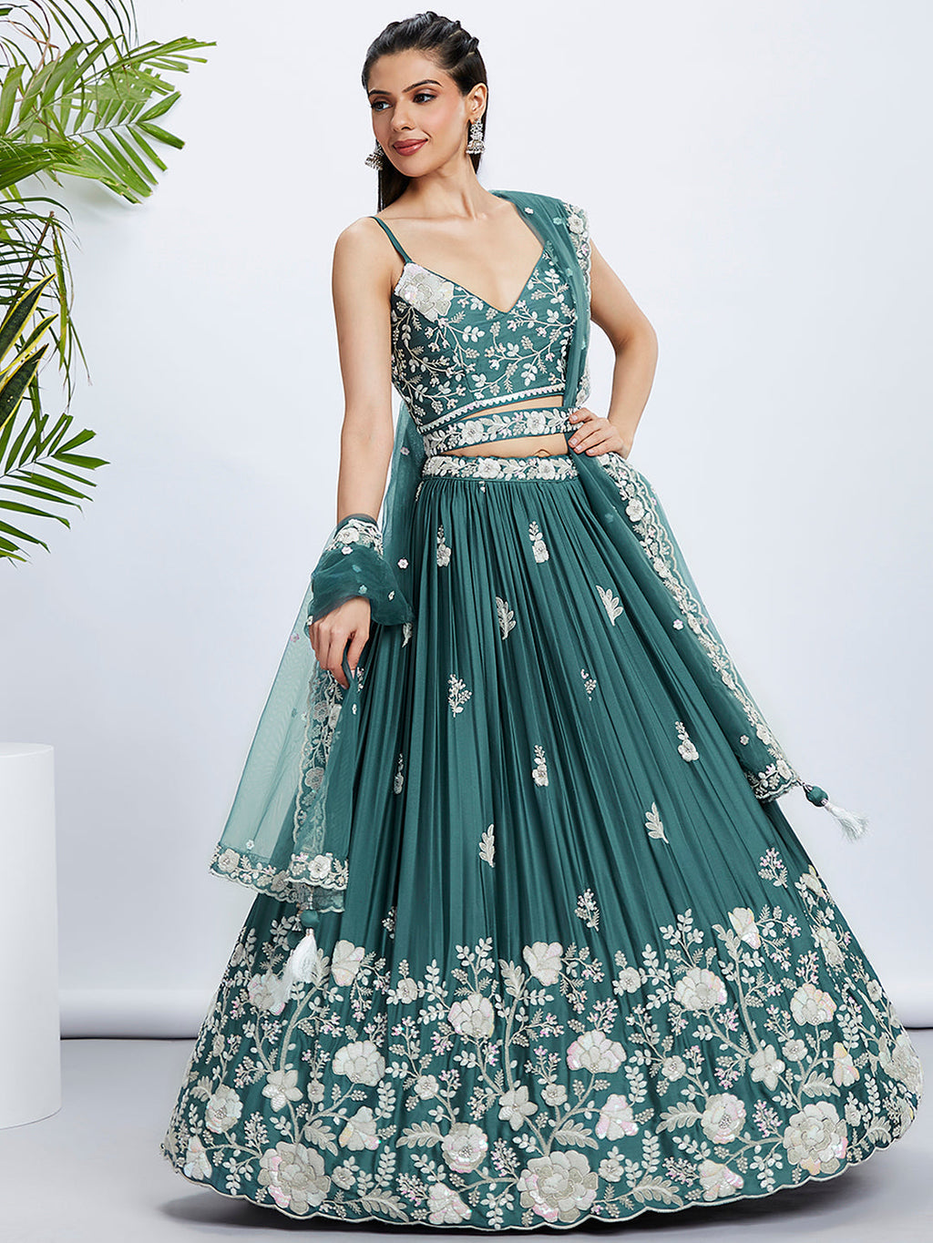 House of Panchhi Pink Pure Georgette Position Printing With Siroski Stone Work Lehenga Choli & Dupatta | Grocsy