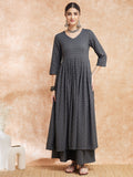 InWeave Women's Grey Chikankari Long Anarkali Kurta Sharara Set | Grocsy