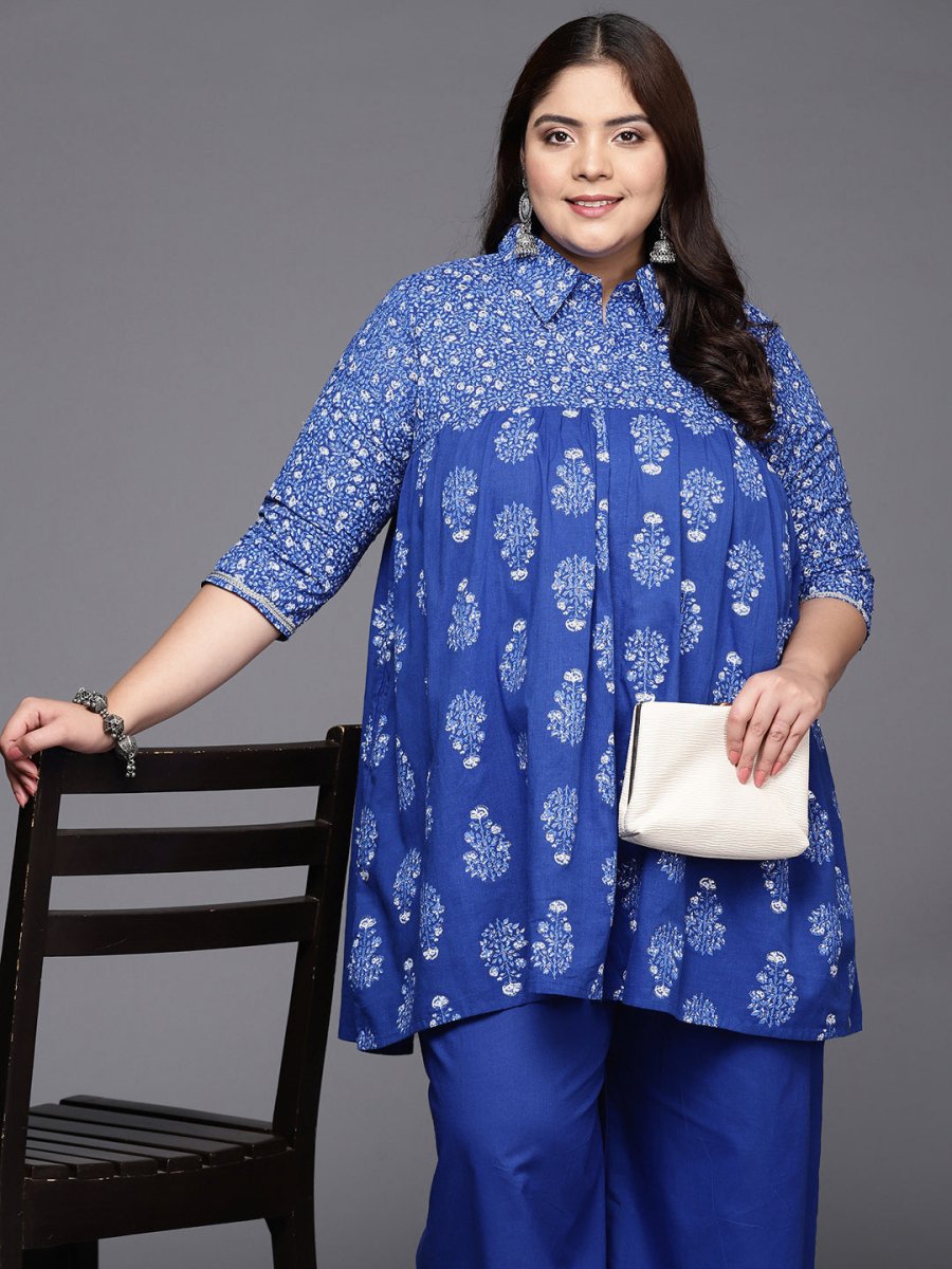 Ahalyaa Women Plus Size Cotton Tunic with Palazzos | Grocsy