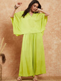 InWeave Women's Lime Green Solid Collar Neck Boho Top Bottom Set | Grocsy