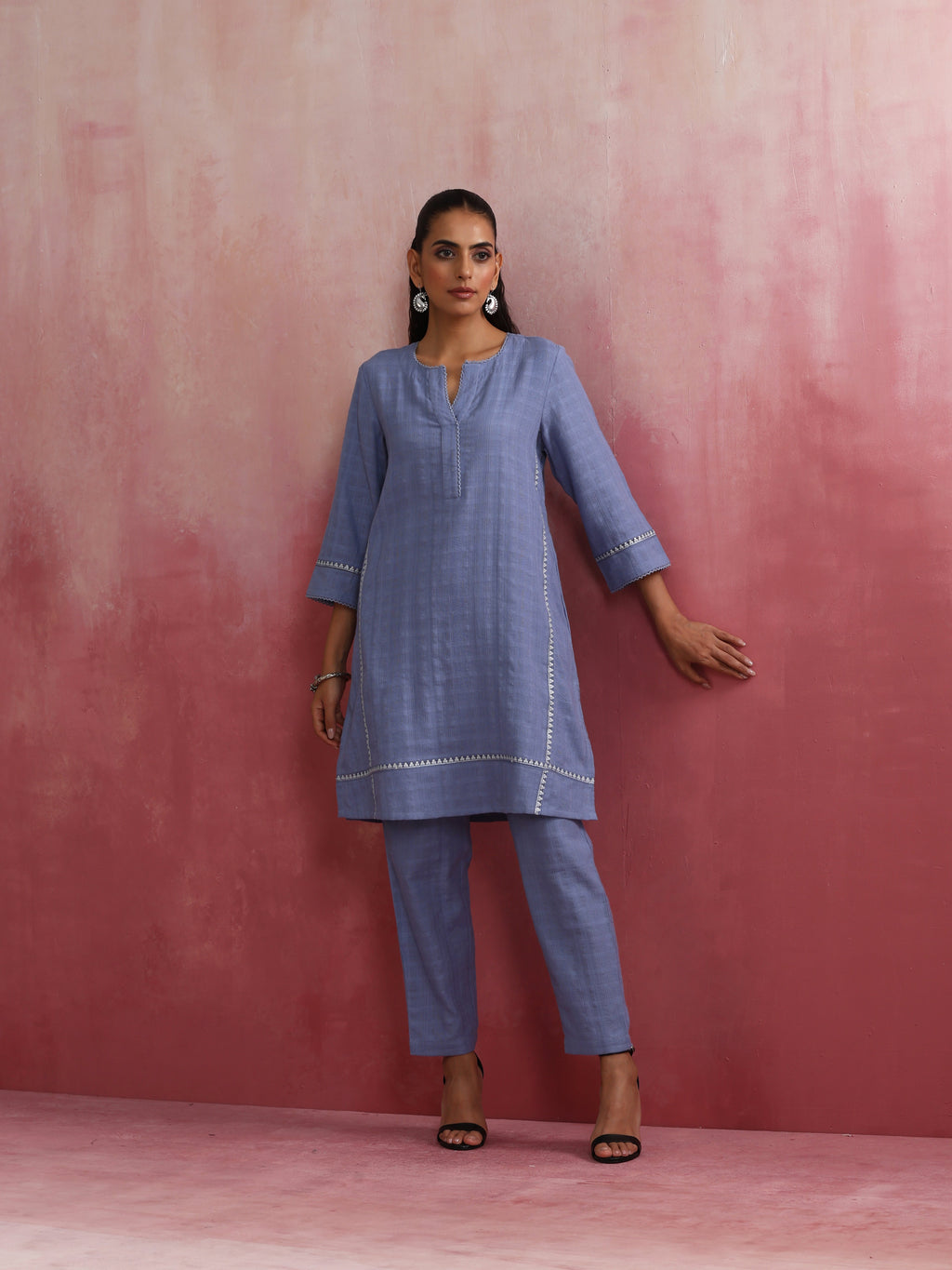 trueBrowns Sky BLue Cotton Kurta Co-ord set | Grocsy