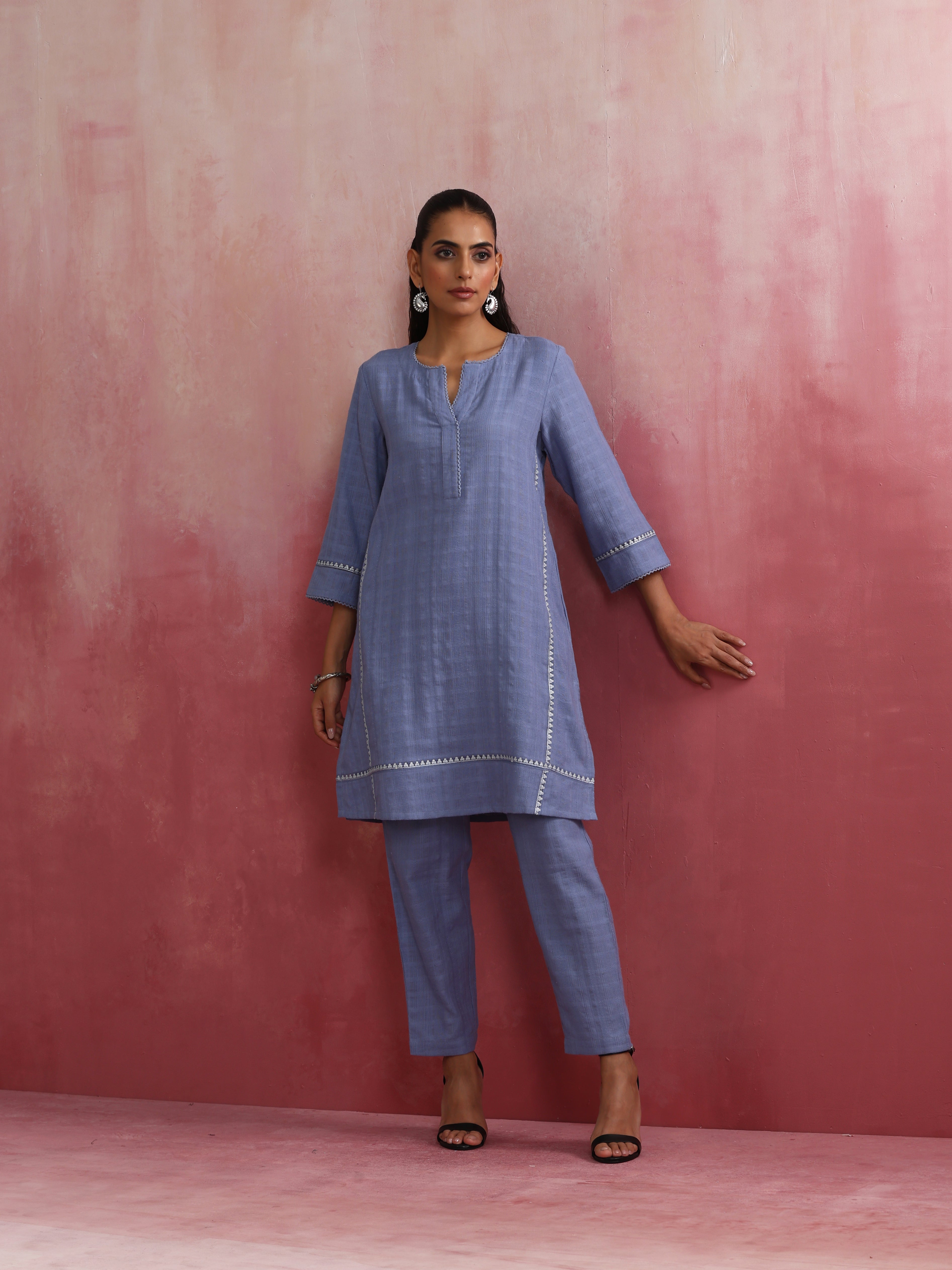trueBrowns Sky BLue Cotton Kurta Co-ord set | Grocsy