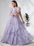 House of Panchhi Lavender Georgette Sequins And Thread Embroidery Lehenga Choli & Dupatta | Grocsy