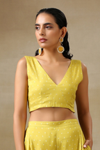 trueBrowns Lime Green Bandhani Printed Silk Sleeveless Blouse | Grocsy