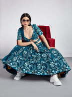 House of Panchhi Teal Net Sequins, Mirror And Thread Embroidery Lehenga Choli & Dupatta | Grocsy