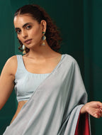 trueBrowns Powder Blue Muslin Silk Scoop Neck Sleeveless Blouse | Grocsy