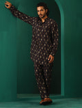 trueBrowns Men's Black Tonal Ikat Muslin Silk Printed Co-ord Set | Grocsy