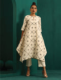 trueBrowns Ivory Rhombus Cotton Handkerchief Kurta Pant Set | Grocsy