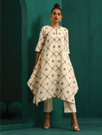 trueBrowns Ivory Rhombus Cotton Handkerchief Kurta Pant Set | Grocsy