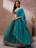 House of Panchhi Printed Embroidery Teal Georgette Sequin Lehenga Choli | Grocsy
