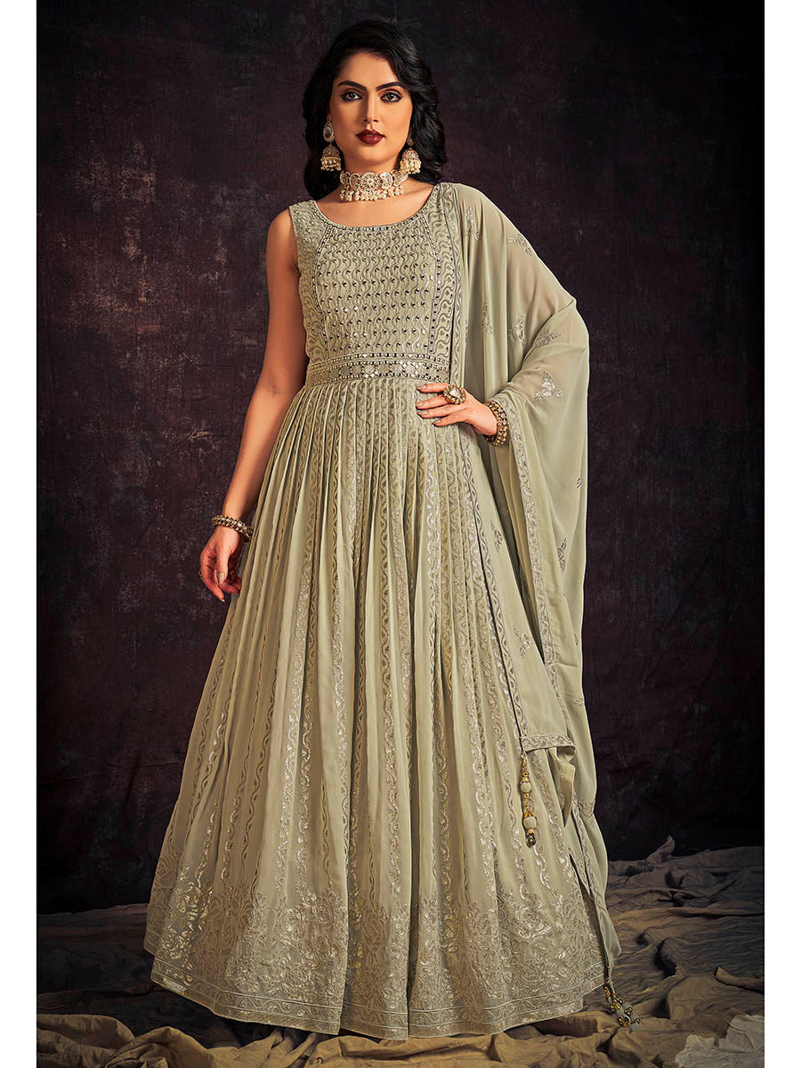 Myra Pista Real Georgette Designer Gown Style Suit | Grocsy