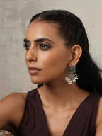 trueBrowns Silver Gold Tone Floral Silver Jaal Dangle Earrings | Grocsy