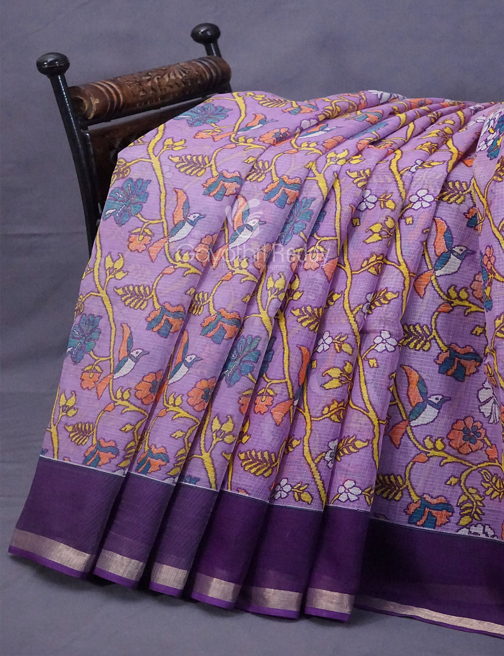 Lavendar & Blue Combo Bird Design Pure Kota Cotton Saree By Gayathri Reddy Designer Studio | Grocsy