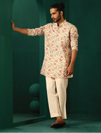 trueBrowns Men's Pink Floral Cotton Printed Co-ord Set | Grocsy