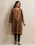 trueBrowns Brown Kashmiri Embroidered Woollen Phiran Kurta | Grocsy