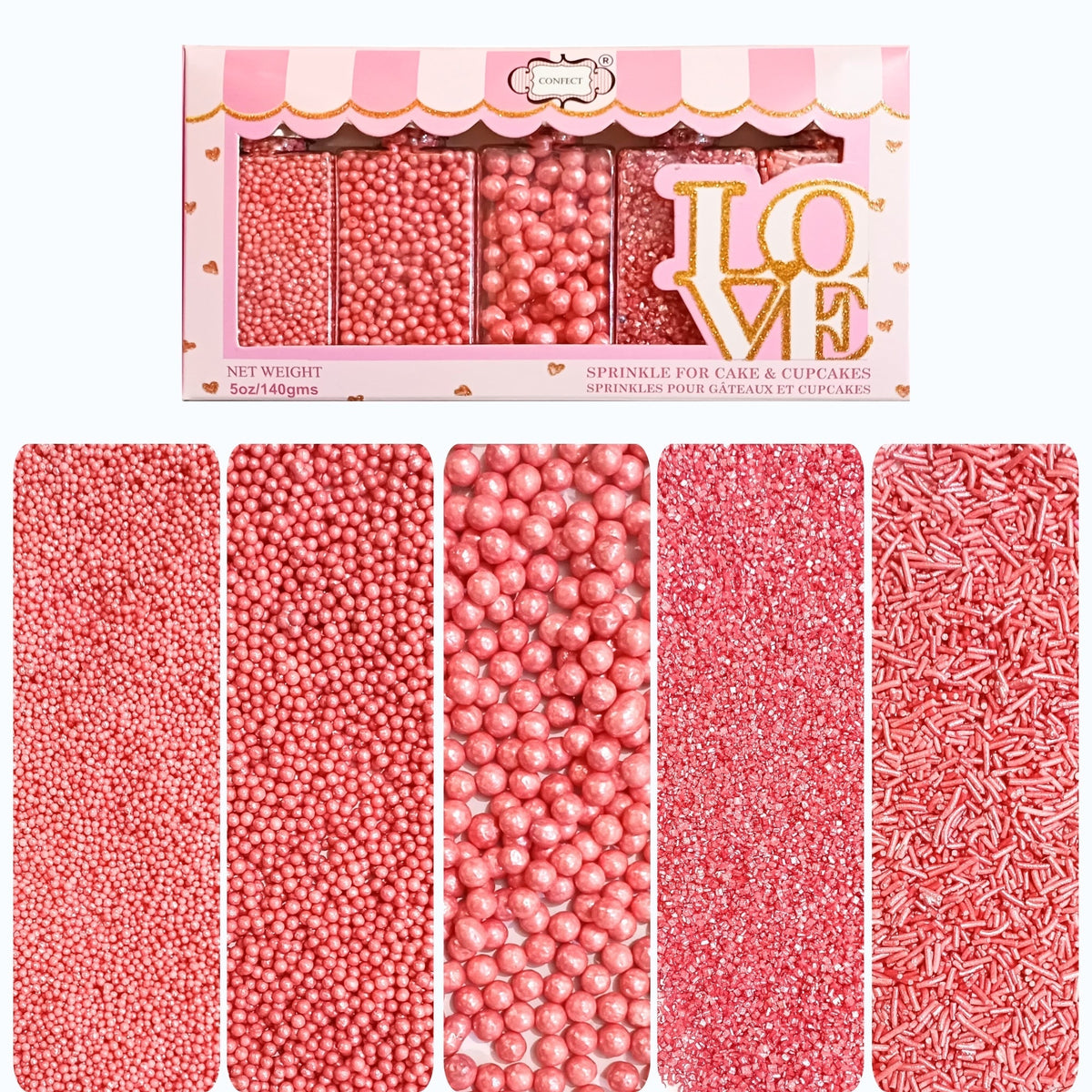 Confect Sprinkles for Cakes & Cupcakes Decoration | USP-5(Rose Pink) | Grocsy