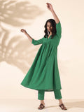 trueBrowns Green Cotton Long Kurta Pant Set | Grocsy