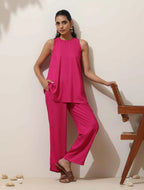 trueBrowns Pink Viscose Co-ord Set | Grocsy