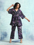 trueBrowns Black Printed Velvet Co-Ord Set | Grocsy