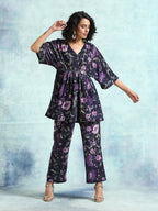 trueBrowns Black Printed Velvet Co-Ord Set | Grocsy