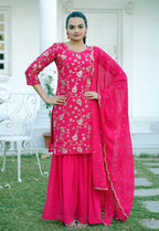 Teeya Creation Pink Color Faux Georgette Heavy Embroidery Work Fully Stitched Sharara Suit | Grocsy