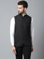 Even Apparels Men's Black Pure Wool Nehru Jacket | Grocsy