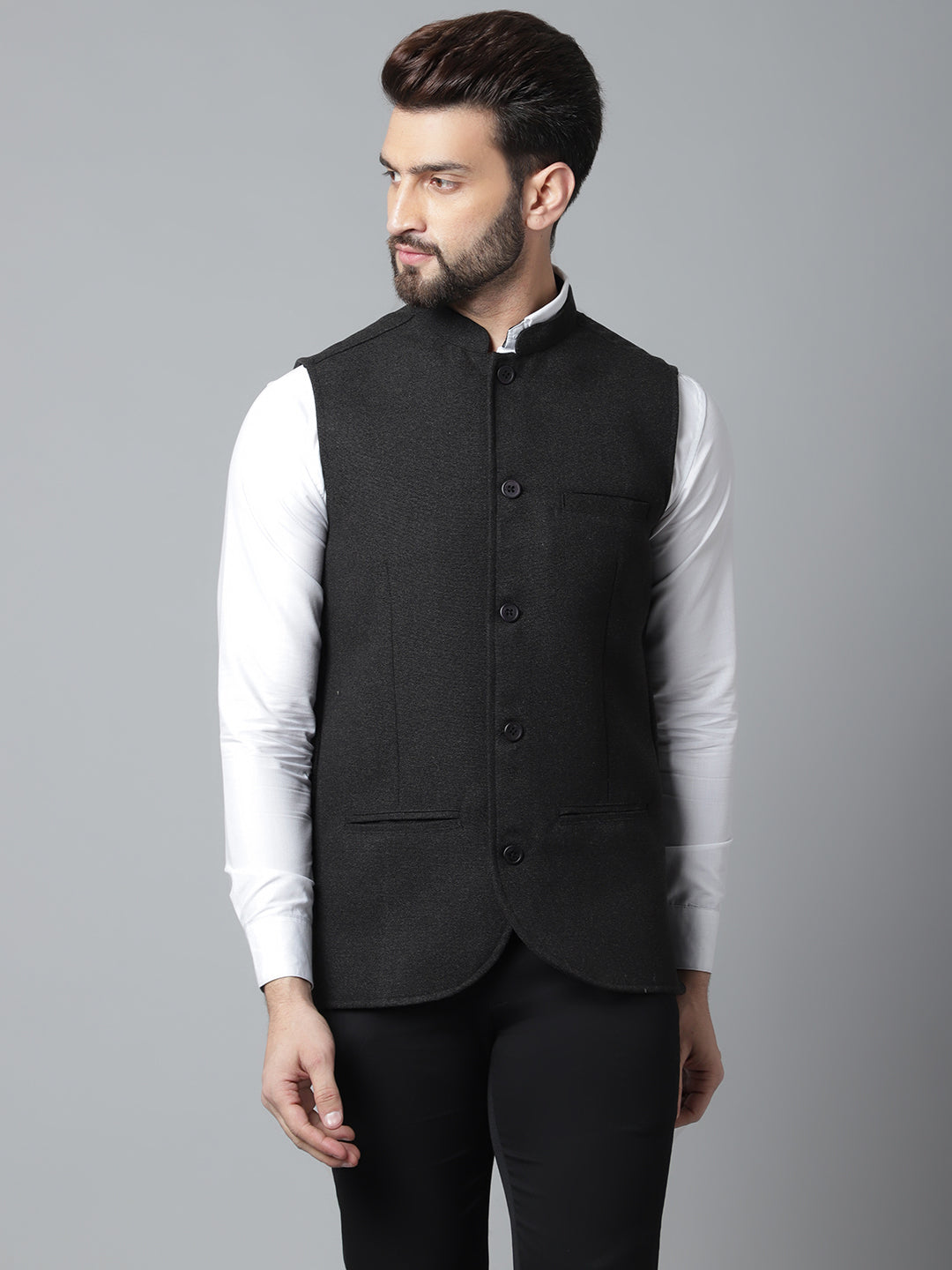 Even Apparels Men's Black Pure Wool Nehru Jacket | Grocsy