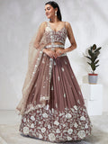 House of Panchhi Rose Gold Pure Georgette Sequins And Thread Embroidery Lehenga Choli & Dupatta | Grocsy