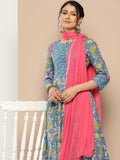 KSUT (House of Varanga) Blue Floral Printed Anarkali Kurta Paired With Printed Palazzo And Dupatta | Grocsy