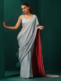 trueBrowns Powder Blue Muslin Silk Ready to Wear Saree | Grocsy