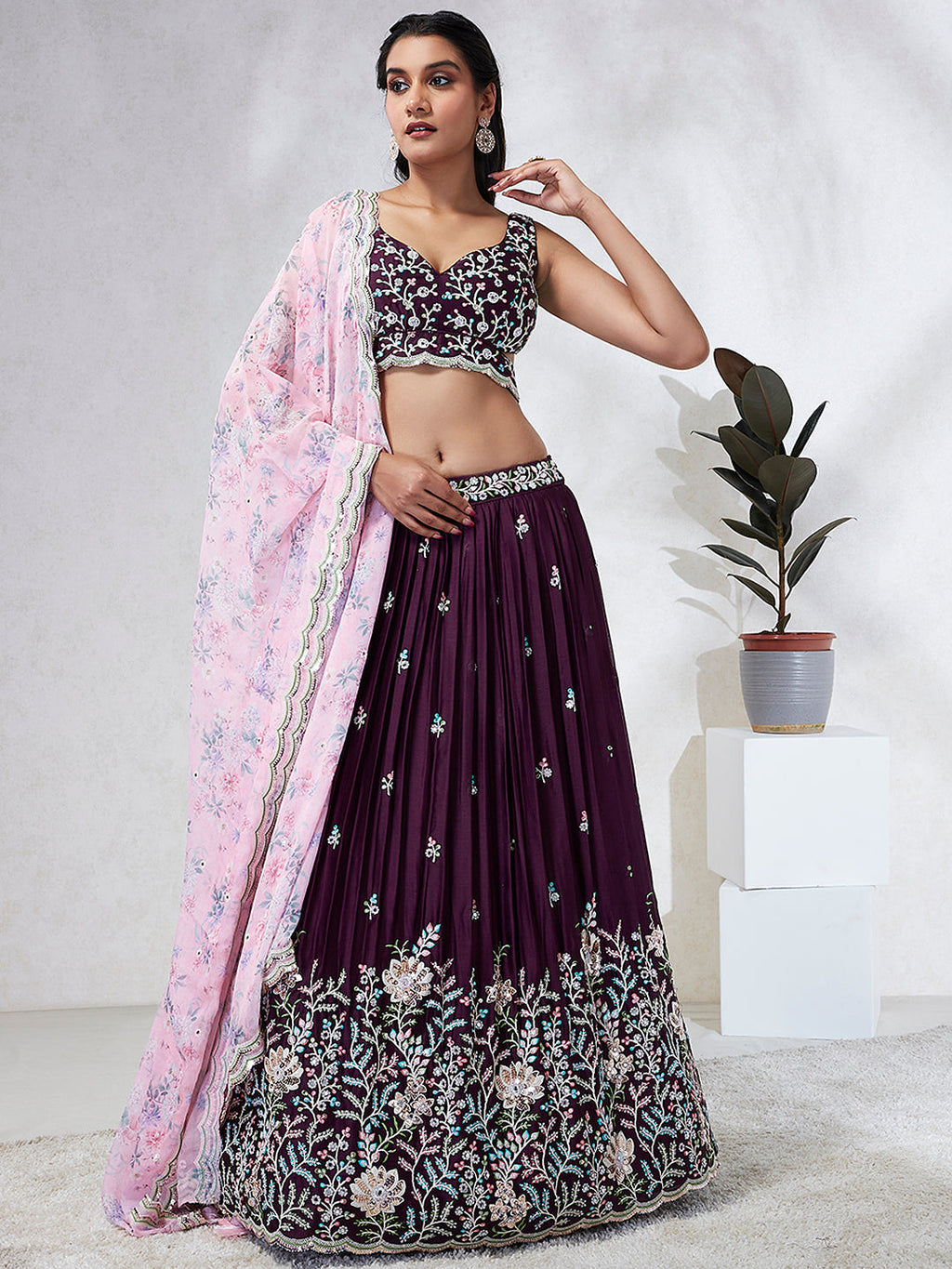 House of Panchhi Teal Pure Georgette Sequins And Thread Embroidery Lehenga Choli & Dupatta | Grocsy