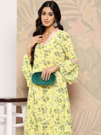 Ahalyaa Floral Printed Bell Sleeves Gotta Patti Georgette Kurta | Grocsy