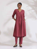 trueBrowns Maroon Cotton Flared Kurta Set | Grocsy