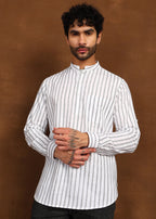 Fabmade Driftline Stripe Linen Short Kurta | Grocsy