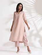 trueBrowns Light Pink Slub Kurta Set | Grocsy