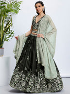 House of Panchhi Turquoise Blue Georgette Sequins And Thread Embroidery Lehenga Choli & Dupatta | Grocsy