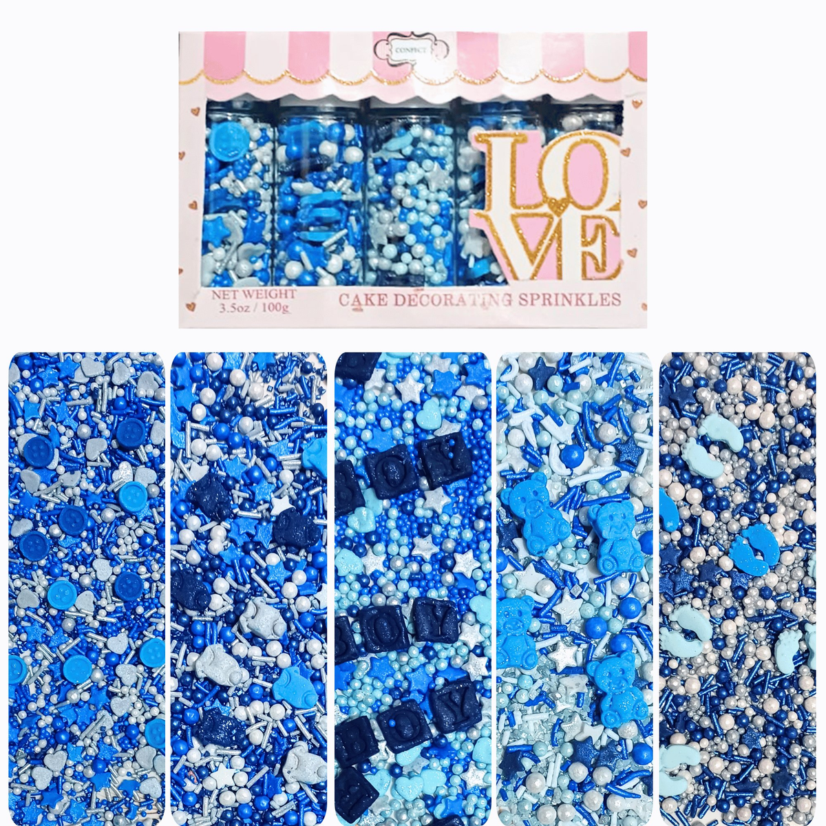 Confect Boys Baby Shower Sprinkles | Gender Reveal Sprinkles | Edible Sprinkles Assorted | Grocsy