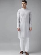 Fabmade Men Grey Cotton Linen Kurta | Grocsy